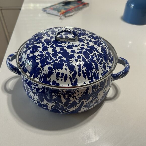 Golden Rabbit 4qt Dutch Oven Casserole Pot w Lid Cobalt Swirl Holidays - Picture 2 of 13